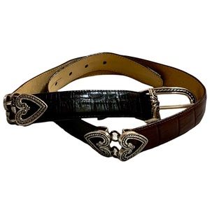 Vintage Brighton Belt Black and Brown Leather with Silver Hearts